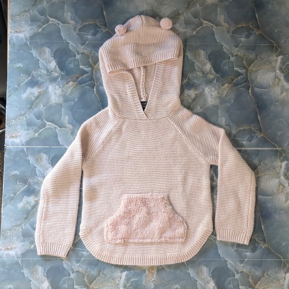 Victory Heart: Girls Shimmery Knit Hoodie with pom-pom ears